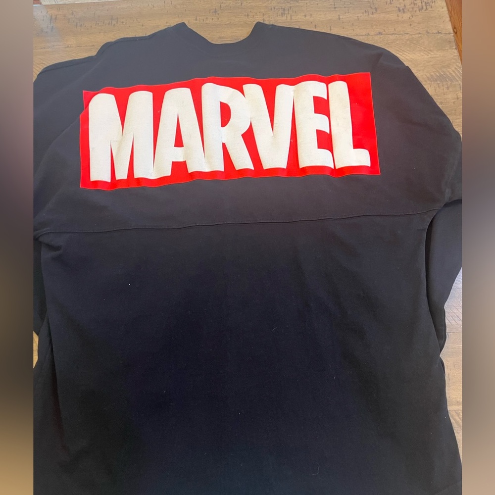 Disney Marvel Spirit Jersey Men's Black Long Sleeve Pullover Crew Neck T Shirt L - Picture 5 of 6